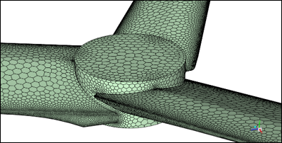 Polyhedral surface mesh generated on the fan hub and blade roots by fault-tolerant meshing