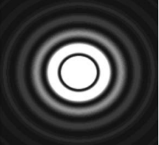 Ideal Airy disc pattern showing the central bright disk surrounded by concentric rings