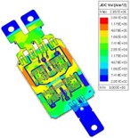 Current density map on the power module, angled view