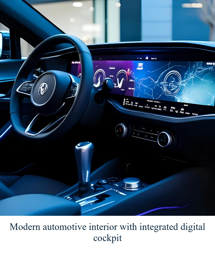 Modern automotive interior with integrated digital cockpit