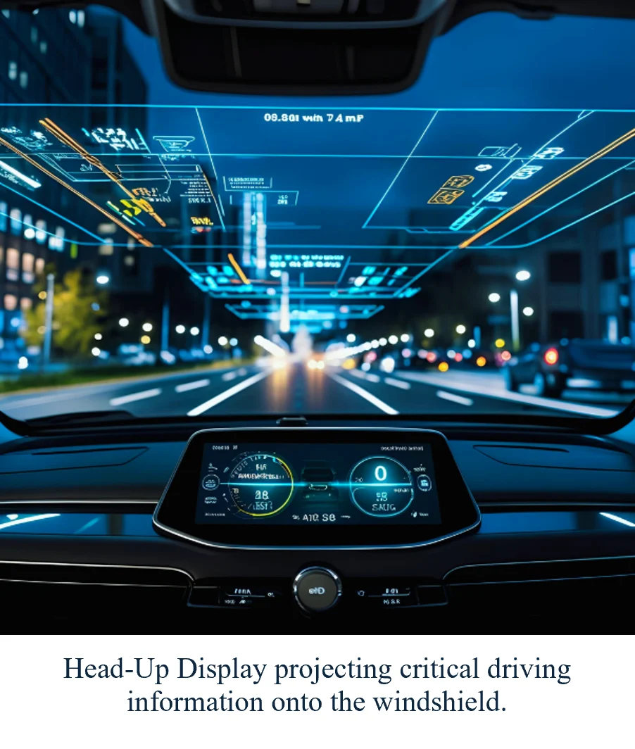 Head-Up Display projecting critical driving information onto the windshield