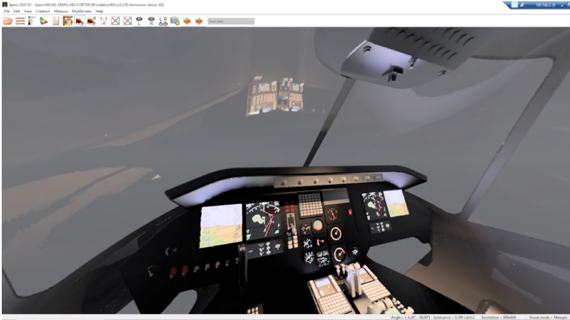 SPEOS simulation of the cockpit interior seen from the pilot's viewpoint in daytime lighting