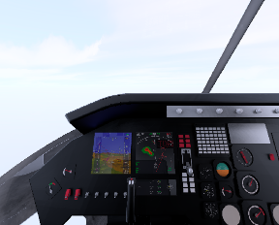 Pilot's view of the cockpit instrument panel in daytime lighting