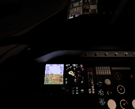 Pilot's view of the same cockpit instrument panel at night