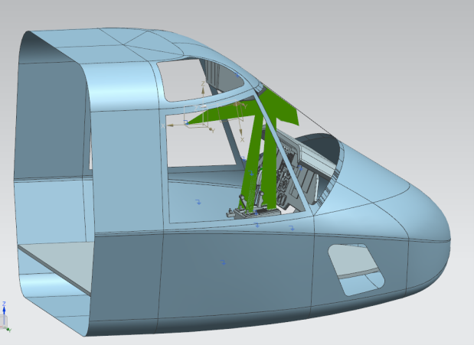 CAD model of the cockpit in SPEOS with light source and sensor definitions
