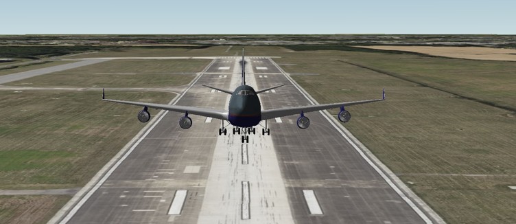 Boeing 747-400 lifting off from a runway in STK
