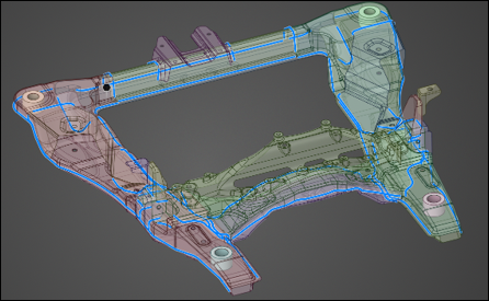 Weld lines defined as curves along the sheet metal surfaces of the vehicle subframe